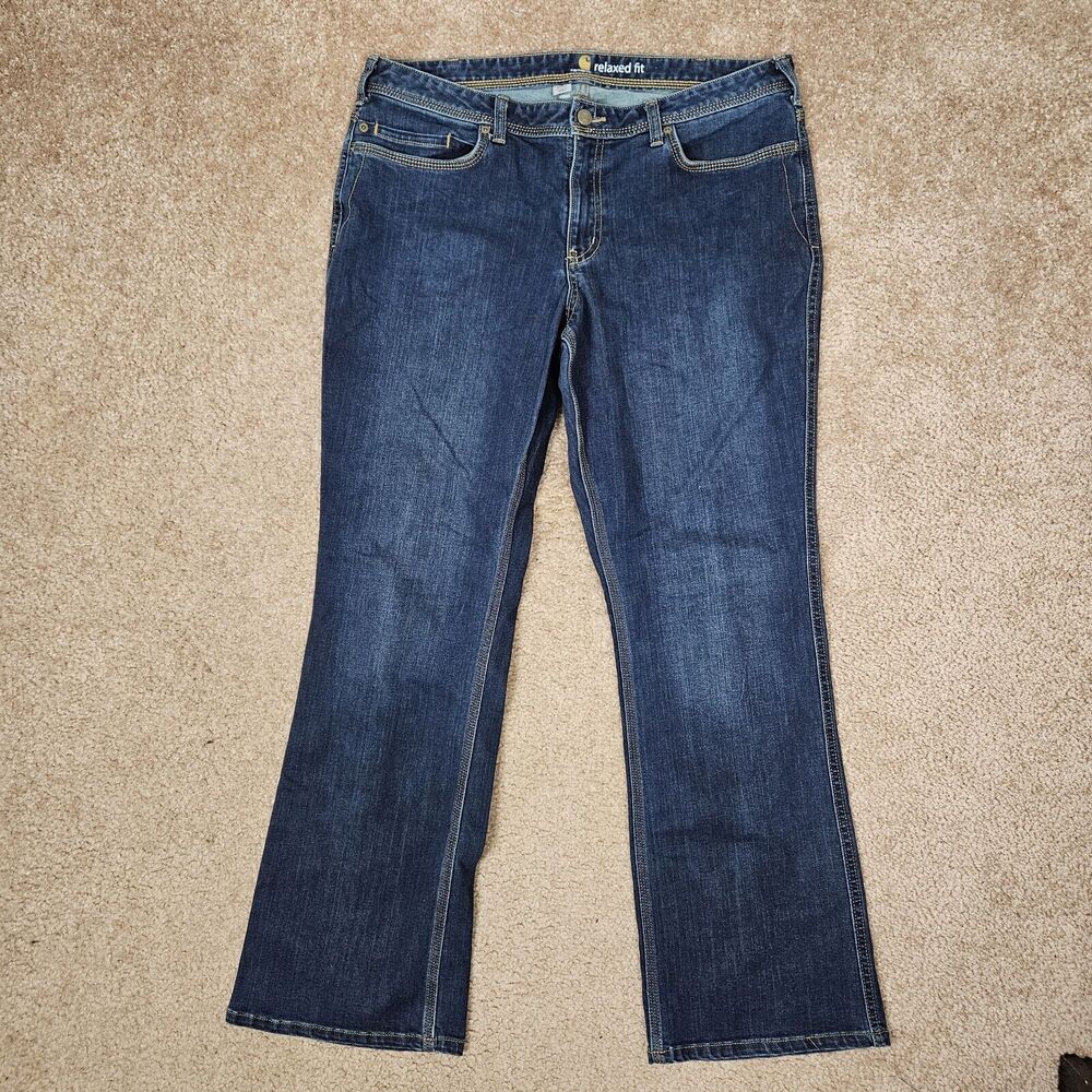 Carhartt Relaxed Fit Blue Jeans Womens 16 Regular Boot Leg 36x30 Work Pants